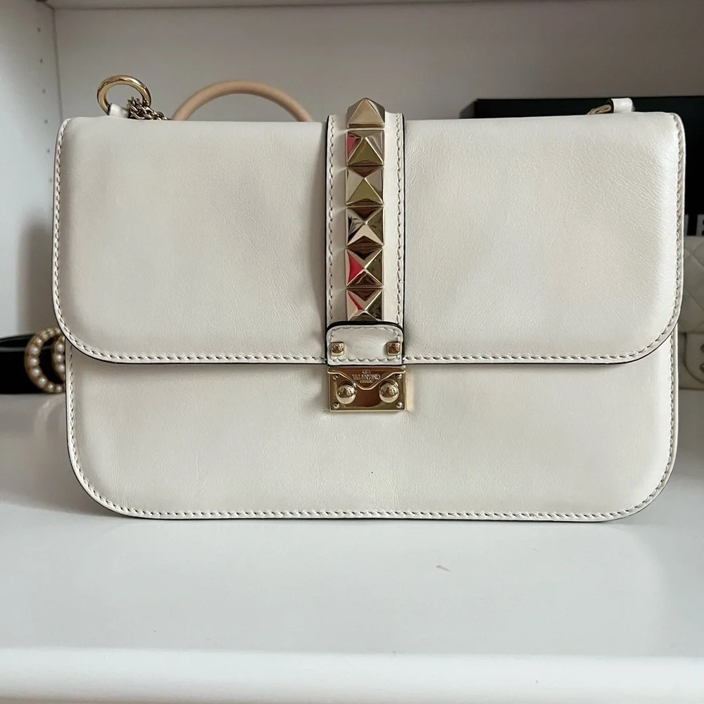 Valentino Garavani Medium White Glam Lock Flap Bag